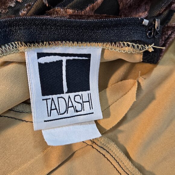 TADASHI Vintage Y2K Black Brown Crushed Velvet Floral Babydoll Maxi Dress Size S - Picture 12 of 15